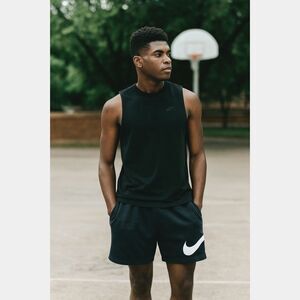 NIKE Black White Logo Swoosh Basketball Running Gym Shorts    Mens Size Medium